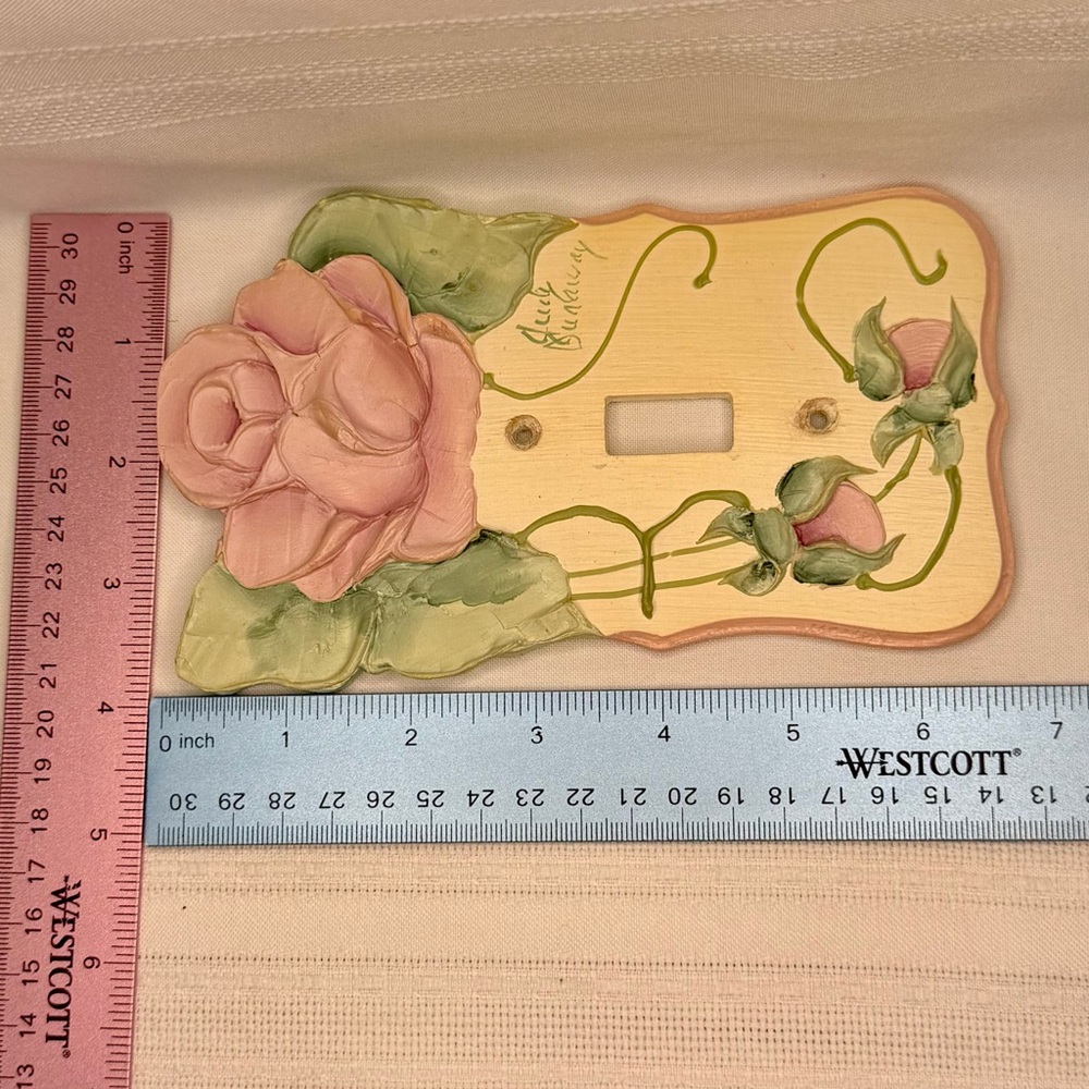Judy Buswell 3D Rose Floral Light Switch Covers Pink- Burgundy Cottage Decor Set - Picture 5 of 6